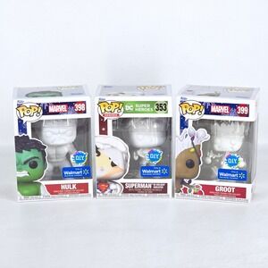 3 Pack Funko POP! DIY Walmart Exclusive Groot Hulk Superman Marvel DC Comics NEW